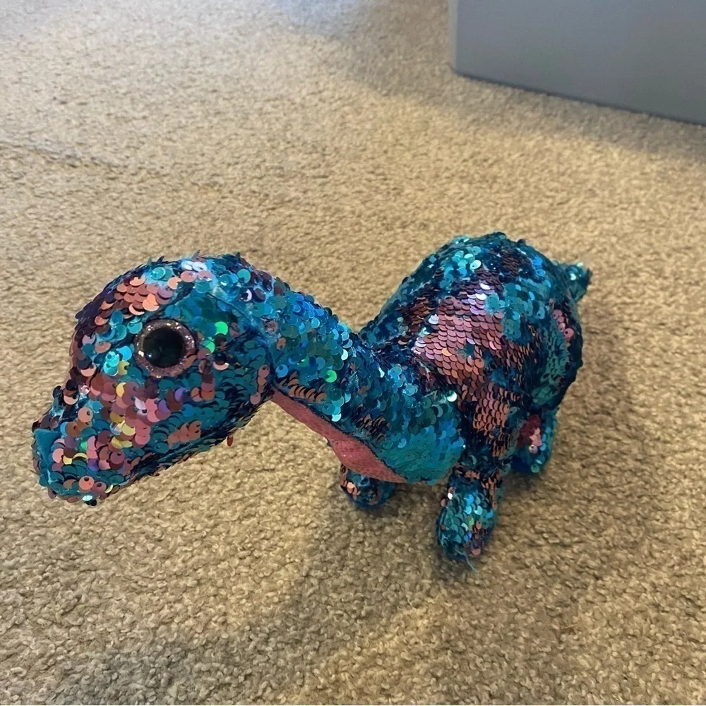 TY Flippables Tremor the Dinosaur Sequin Plush Stuffed Animal Blue Pink Kids Toy